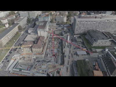 B-roll drone CHUV chantier HEL passerelle